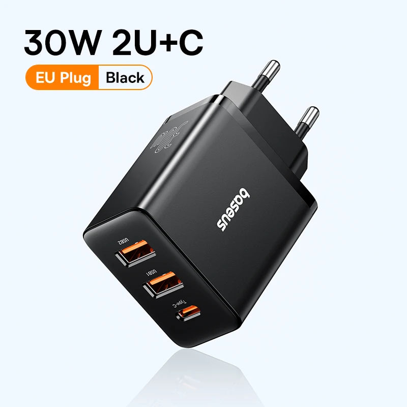 Baseus 30W Fast Charger 3-Port PD/QC3.0